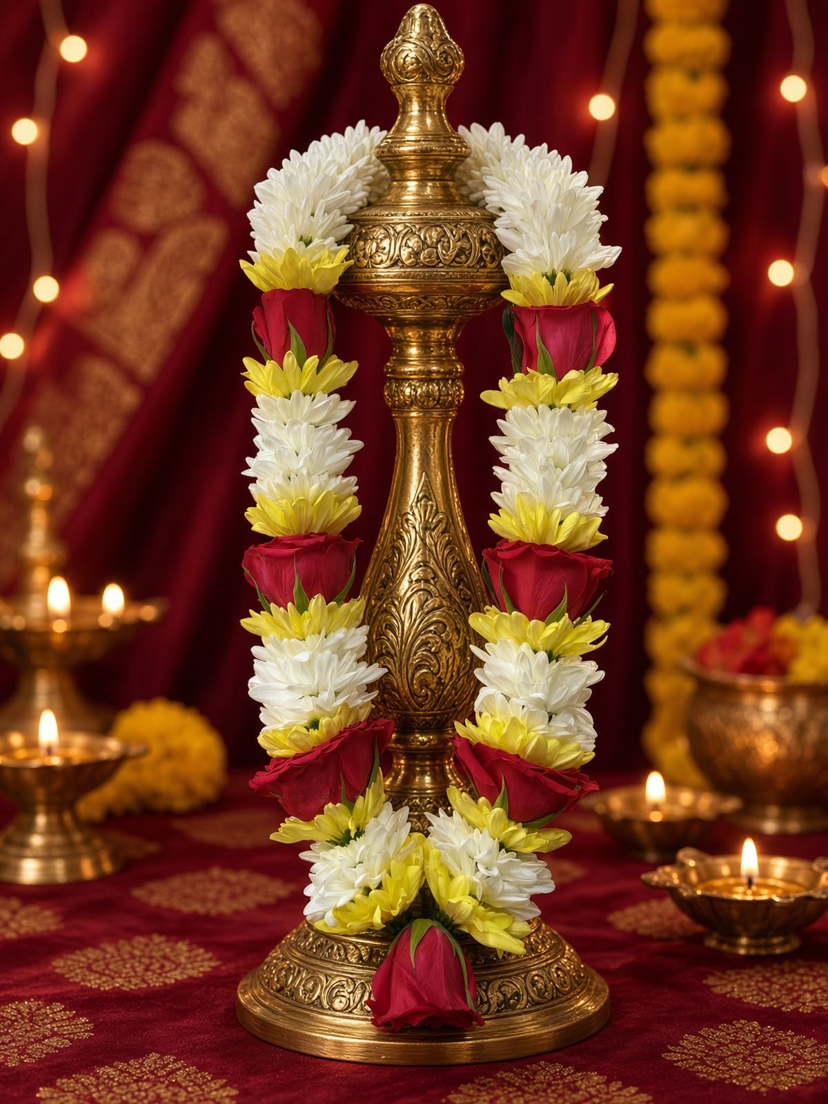 red yellow white chrysanthemum garland red yellow white chrysanthemum garland
