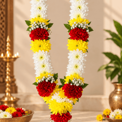 red yellow white chrysanthemum mala